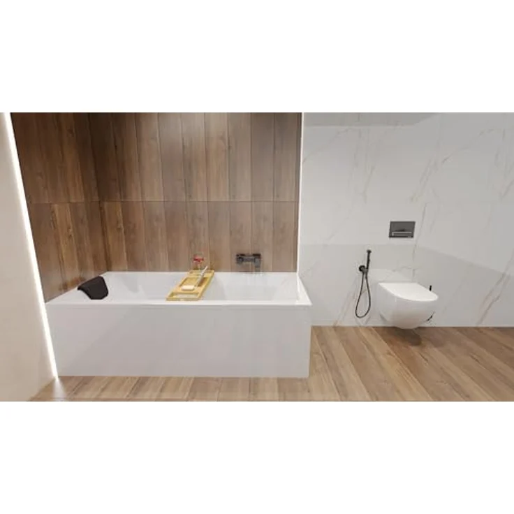 BAD LAND QUADRO 180x80, Rechteckige Badewanne aus Acryl in Weiß, Komplettset mit Kopfstütze, Füßen und chromfarbener Automatik Ablaufgarnitur, Made in EU – Bild 4