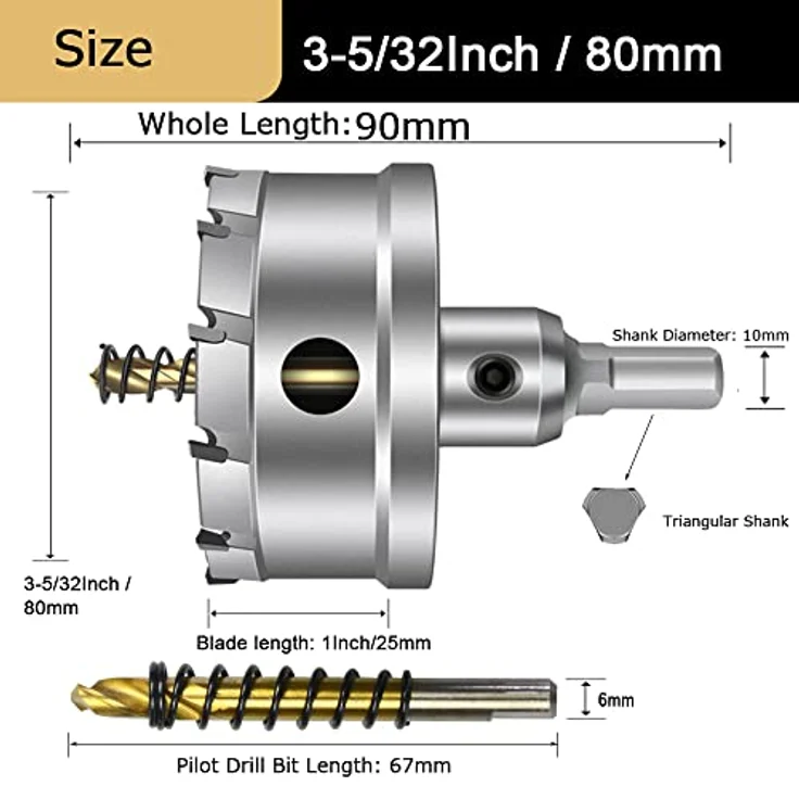 ASNOMY 80mm TCT Hartmetall Lochsäge Bohrer, Metall Lochsäge für Edelstahl, Eisen, Holz, Kunststoff, schnelles und präzises Schneiden – Bild 4