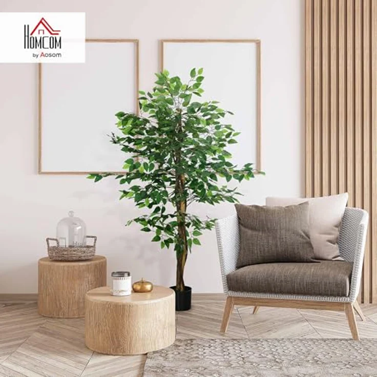 HOMCOM Künstliche Pflanze Ficus, 150 cm Kunstpflanze mit Übertopf und Kunstmoos, pflegeleicht für Innen- und Außenbereich, Grün – Bild 2