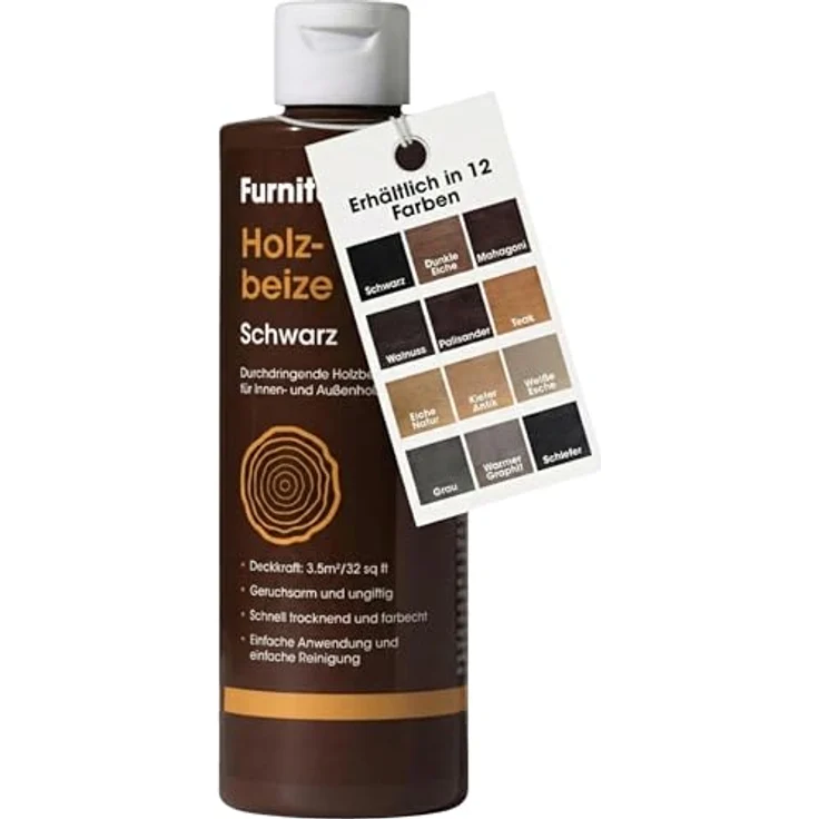 Furniture Clinic Holz-Beize und Möbel-Lasur Schwarz, Hochkonzentriert, Schnelltrocknend, Ungiftig, 250 ml für Innen und Außen – Bild 1