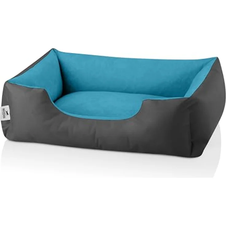 BedDog Hundebett LUPI, Hundekissen mit abziehbaren waschbaren Bezug, Hundekorb, Hundesofa, für kleine Hunde, S, grau-blau – Bild 2