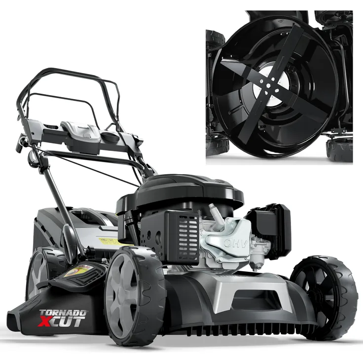 ONBEST TXC-3651 Benzin Rasenmäher 6,5 PS 51 cm Schnittbreite Tornado X-Cut 5in1 Mulchkit 60L Fangkorb