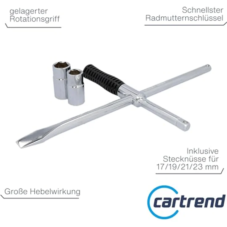 Cartrend Catrend Radmutternschlüssel Vario, innovativer Drehmomentschlüssel für einfachen Reifenwechsel, inkl. Stecknüsse 17/19/21/23 mm, mit Aufbewahrungstasche – Bild 2
