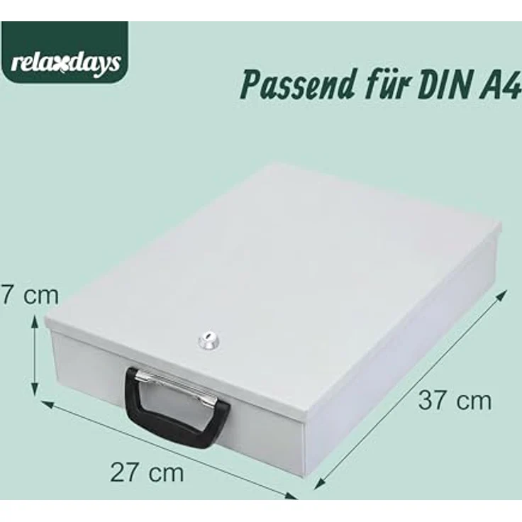 Relaxdays Dokumentenkassette, DIN A4 Sicherheitskassette mit Schloss, 2 Schlüsseln und Tragegriff, hellgrau, HBT 7x37x27 cm – Bild 4