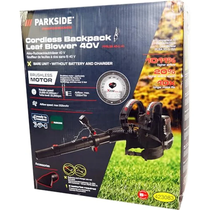 PARKSIDE PERFORMANCE® Akku-Laubbläser 40V Rucksack Laubbläser PPRLBA 40 inkl 2x4Ah Akku, bürstenloser Motor, leistungsstarkes Turbinengebläse, 5-stufige Drehzahlregelung, grün – Bild 3