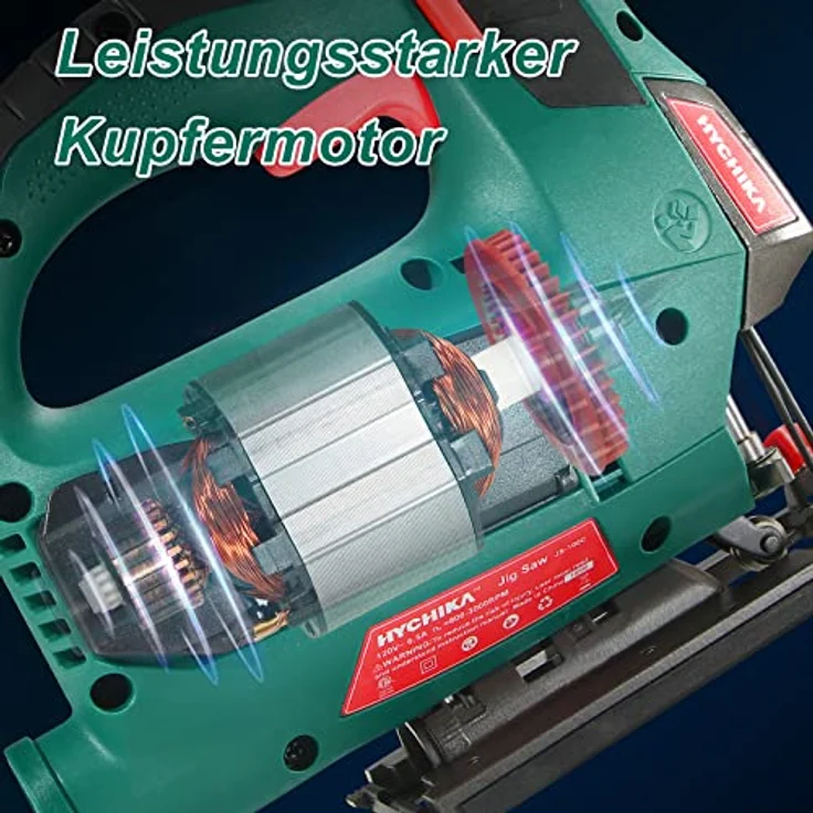 HYCHIKA BETTER TOOLS FOR BETTER LIFE Stichsäge, 800W Max Holz Schnitttiefe 110mm, 800-3000SPM HYCHIKA Elektrische Stichsäge mit Laser, 6 Blätter, Fasenschneiden: -45 °bis 45° – Bild 3