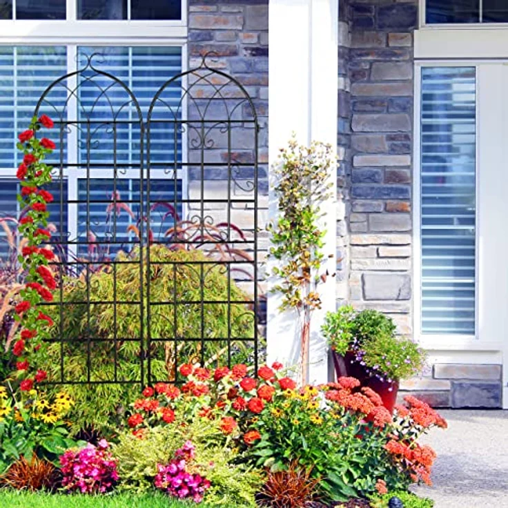 Relaxdays Rankgitter Metall, 2er Set, zum Stecken, Rankhilfe für Kletterpflanzen, 150 x 50 cm, Spalier Garten, schwarz – Bild 5