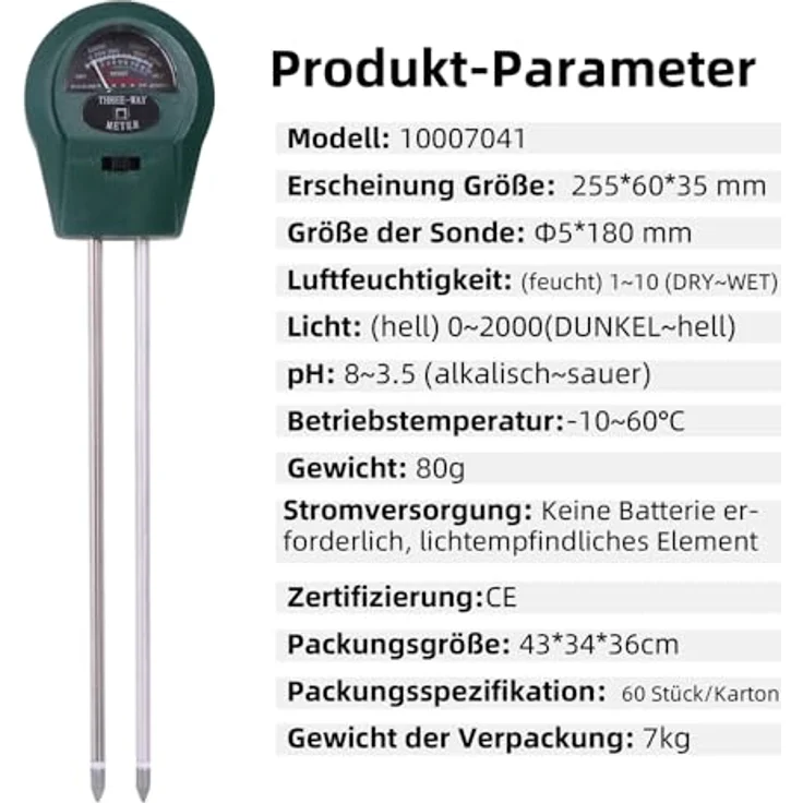 Melko Feuchtigkeitsmesser 3 in 1 Bodenmessgerät für Pflanzen PH Wert Bodentester Licht Messgerät, Batteriefreier Betrieb: – Bild 4