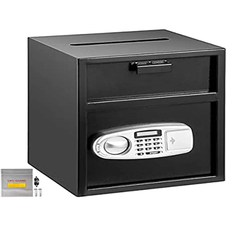 VEVOR Safe mit Einwurfschlitz Diebstahlsicherung, elektronischer Sicherheitstresor aus Kohlenstoffstahl, feuerfest, 2 Schlüssel, 2 Code-Sets, digitaler Safe LCD Dokument Waffe