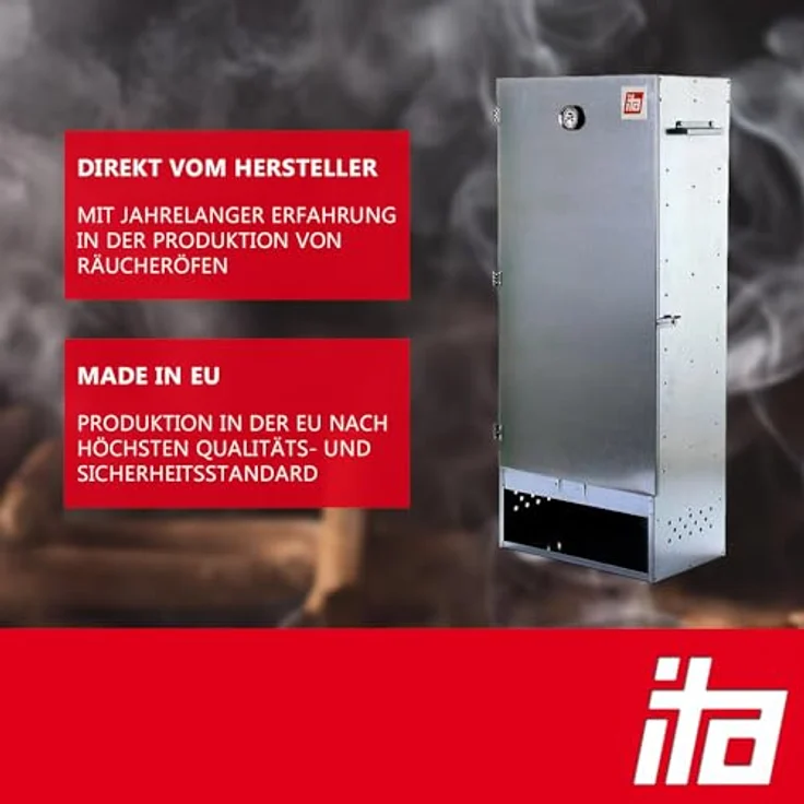 ITA Elektrischer Räucherofen 7003, Premium XL Räucherschrank 111 cm aus legiertem Stahl mit Elektroheizung, Smoker für Kalträuchern & Heißräuchern, Made in EU mit Zubehör – Bild 3