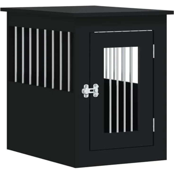 vidaXL Hundekäfig im Möbelstil, Abschließbar Hundebox mit Tür, Hundehütte Beistelltisch mit 2-in-1-Funktion, Hundehaus Haustierkäfig, Schwarz 45x62x59 cm Holzwerkstoff – Bild 1