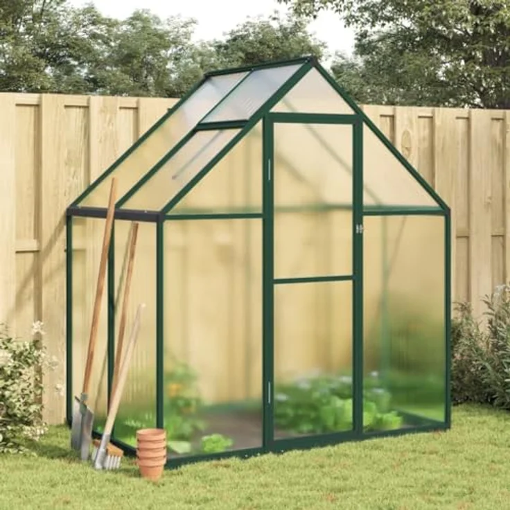 vidaXL Gewächshaus mit Fundamentrahmen Grün 169x114x195 cm Aluminimum, Wetterbeständiger Rahmen, UV-beständige Platten, Durchdachtes Design – Bild 2
