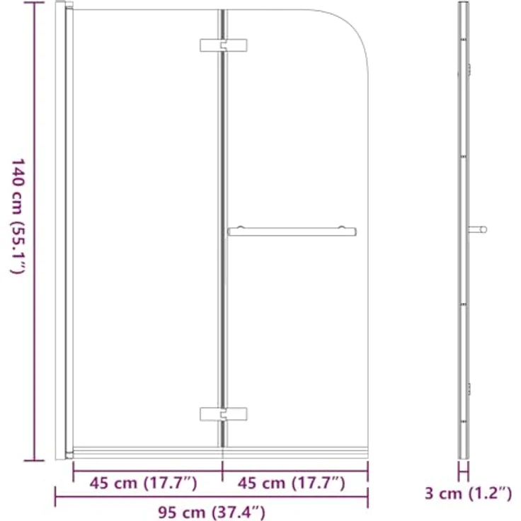 vidaXL Duschabtrennung Transparent und Gold, 95 x 140 cm, faltbar, aus Sicherheitsglas und Aluminium, breitenverstellbar, drehbar – Bild 3