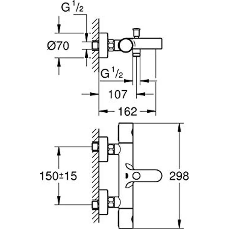 GROHE Grohtherm 800 Cosmopolitan - Thermostat-Wannenbatterie (S-Anschlüsse, mit ergonomischem Metallgriff & Spartaste, Umstellung: Wanne/Dusche), chrom, 34766000 – Bild 3