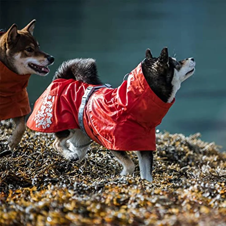 Hurtta Monsoon Hunderegenmantel, wasserdicht Regenjacke für Hunde mit Reflektoren, 100% recyceltem Material, Rot 50cm – Bild 2