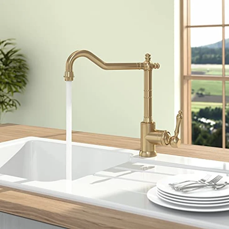 Villeroy & Boch Avia 2.0, Hochdruck Küchenarmatur in Gold, Einhebelmischer mit schwenkbarem Auslauf und 360° Schwenkbereich – Bild 2