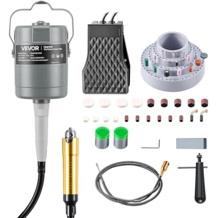 VEVOR Elektrisches Drehwerkzeug, 780 W, 25.000 U/min, Flexshaft-Rotationswerkzeug mit Fußpedalsteuerung und 112-tlg. Zubehörset für Schleifen, Polieren & Trennen – Bild 1