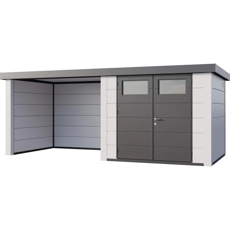 Telluria Metallgerätehaus Classico 2724, Gartenhaus mit Lounge-Anbau links in weiß/weiß, witterungsbeständig und einfach aufzubauen