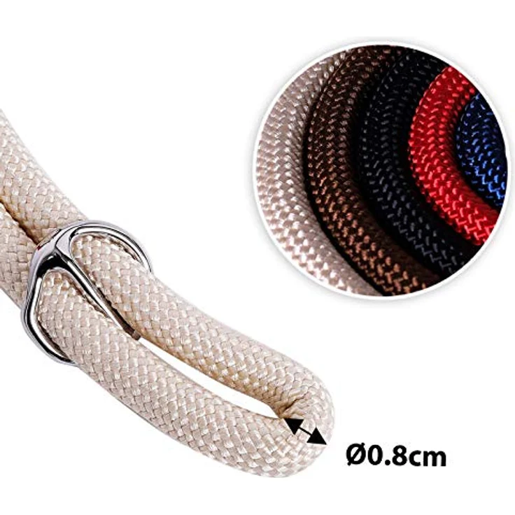 lionto Hundehalsband aus strapazierfähigem Nylon, Zugstopp Halsband für Hunde, 40 cm, 0,8 cm dick, Beige, Lederimitat mit Metallring und stufenlosem Schieber – Bild 4