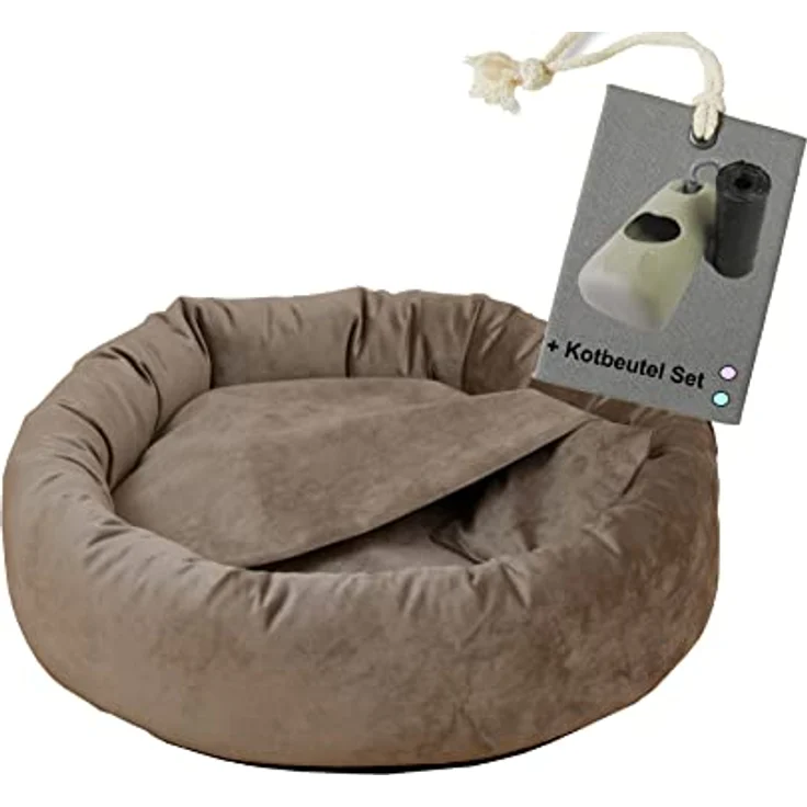Rohrschneider Hundekissen Kuschelhöhle Denver Samt S-M-L mit Hundekotbeutelset (L, Taupe) - Nestcharakter, Abriebfestigkeit, Antirutschstoff – Bild 2