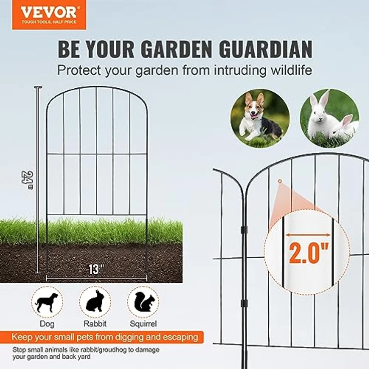 VEVOR 28x Dekorativer Gartenzaun, 61x33cm Oberbogen Metallzaun aus Kohlenstoffstahl, Schwarz, inkl. Befestigungsmaterial, 5,08cm Spike-Abstand – Bild 2