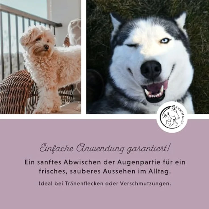 Annimally Augenpflege Pads für Hunde & Katzen - 100x Augenpads bei Tränenflecken und zur Augenreinigung - Augenreiniger zur Augen Pflege & Reinigung mit Aloe Vera, Kamille und Panthenol – Bild 5