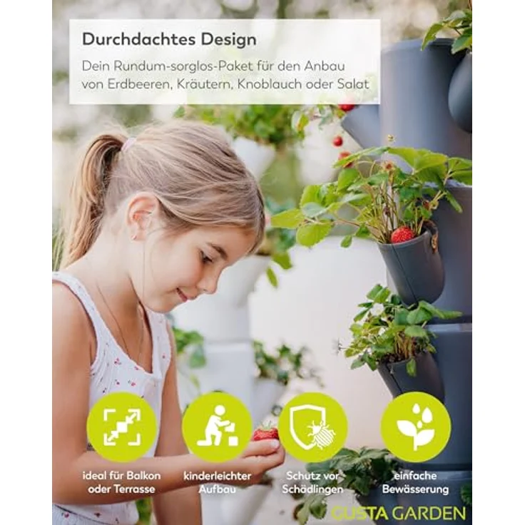 Gusta Garden SISSI STRAWBERRY Erdbeerbaum Starter Anthrazit - Vertikales Pflanzsystem für gesunde Erdbeeren – Bild 3