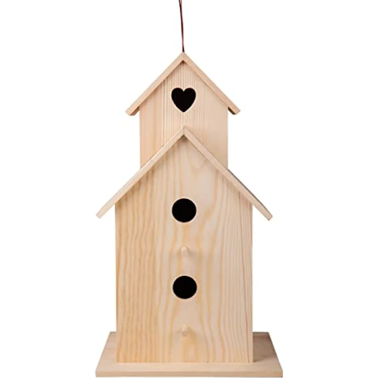 Rayher Holz-Vogelhaus XL, FSC-zertifiziertes Kiefernholz, Maße 22 x 19 x 39 cm, Natur, mit zwei Einfluglöchern und reinigungsfreundlichem Türchen – Bild 2