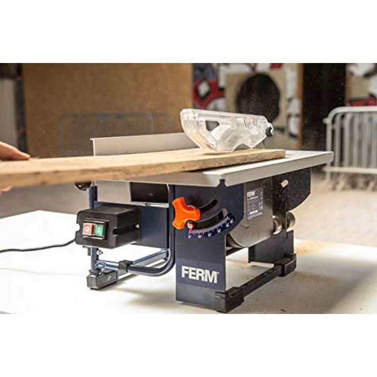FERM Tischkreissäge 800 W, Inkl.  200mm 24-Z-Sägeblatt, Gehrungsführung, Parallelführung, Schubstange und Staubsaugeranschluss – Bild 7