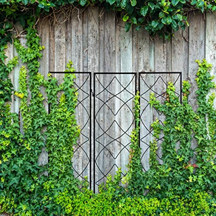 Relaxdays - Rankgitter Metall, 3er Set, zum Stecken, Rankhilfe für Kletterpflanzen, 122 x 31 cm, Spalier Garten, schwarz – Bild 3