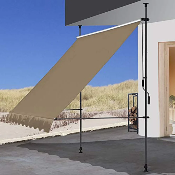 QUICK STAR Klemmmarkise 300x130cm Beige Balkonmarkise Sonnenschutz Terrassenüberdachung Höhenverstellbar von 200-290cm Markise Balkon ohne Bohren – Bild 1