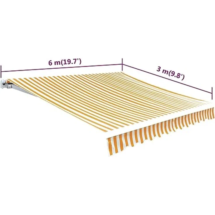 DELUKE® Markisenbespannung Markisenstoff Wasserabweisend Reißfest | Gelb-Weiß, für 600x300cm Rahmen | Markise mit Volant – Bild 2
