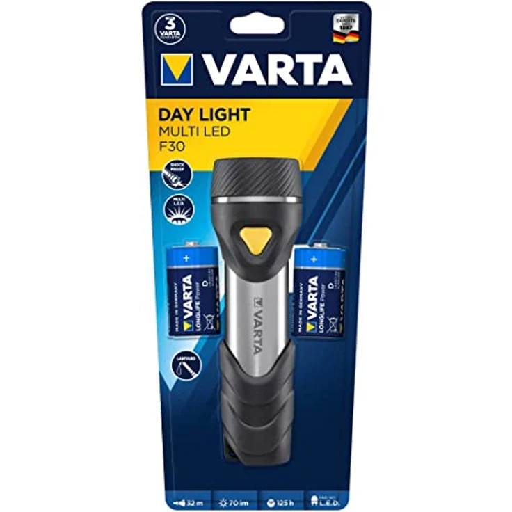 Varta Day Light Multi LED F30, batteriebetriebene Taschenlampe mit 70 lm, 125 h Leuchtdauer, stoßfest und ergonomisch – Bild 2