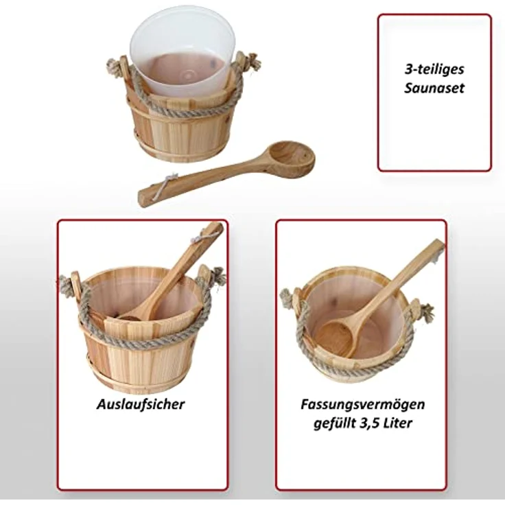 Mendler Saunakübel mit Einsatz HWC-B26, Saunazubehör Saunaeimer Saunakelle Aufguss, Kiefernholz 3,5 L ~ hell-braun – Bild 3