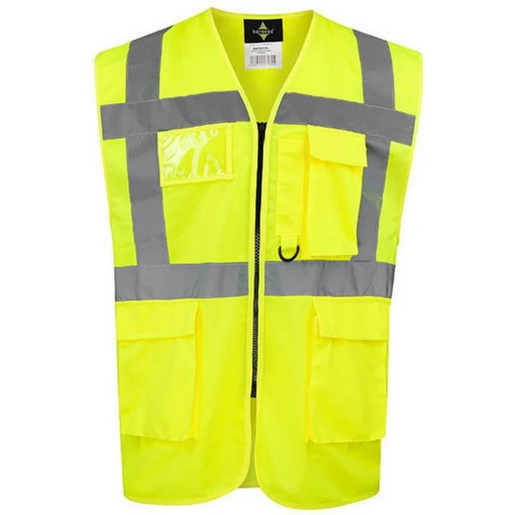 korntex Warnweste Comfort Executive Multifunctional Safety Vest, EN ISO 20471 zertifiziert, Yellow mit Reflexstreifen und Multifunktionstaschen