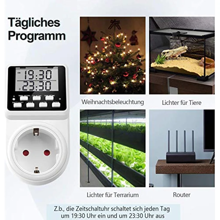 NOVKIT Intervall Digitale Zeitschaltuhr Steckdose, unendlicher Zyklus, 3 Schaltprogramme, Countdown-Funktion für Innen (230V / 16A / 3600W) – Bild 4