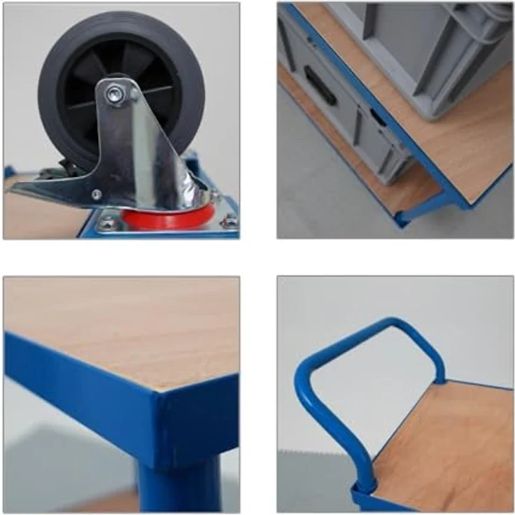 PROREGAL® Tischwagen Pro, 2 Etagen, Traglast 400kg, HxBxT 95x50x97cm, blau – Bild 6