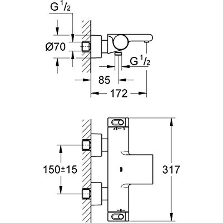GROHE Grohtherm 2000 - Thermostat- Wannenbatterie (integrierte Wassersparfunktion, XL Wasserfall, Sicherheitssperre bei 38°C) , chrom, 34174001 – Bild 3