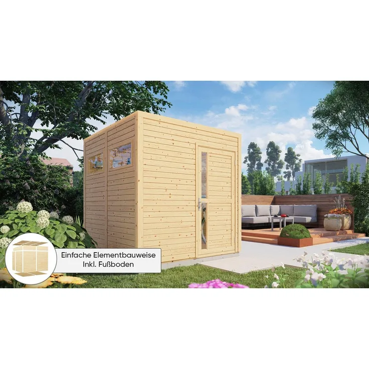 KONIFERA Gartenhaus Cubus 2, modernes kubisches Design mit flexibler Aufbauweise und feuchtebeständigen Bodenelementen, 226x240 cm