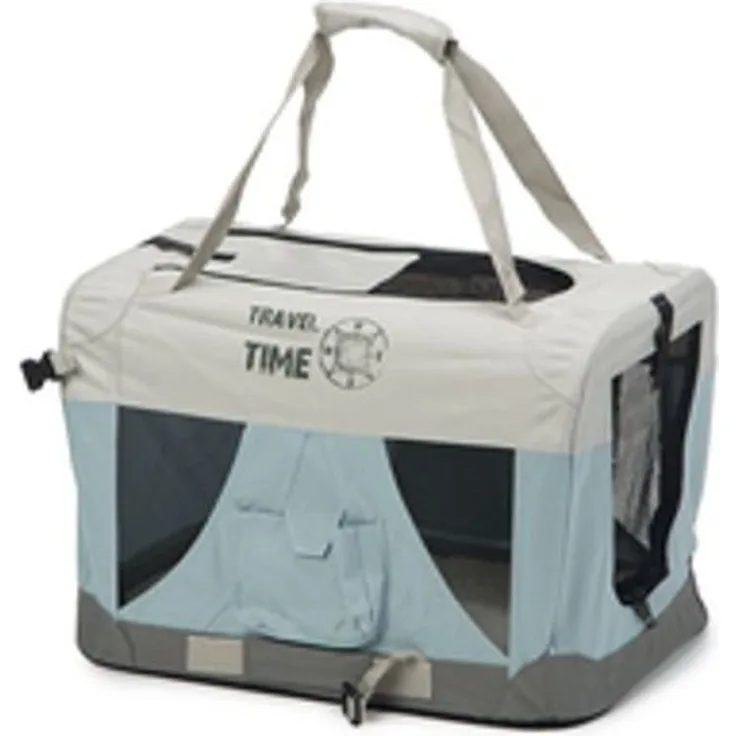 Beeztees Hunde-Transportbox Travel Time - Nylon, faltbar, inkl. Schaffellmatte - 49x34x35 cm
