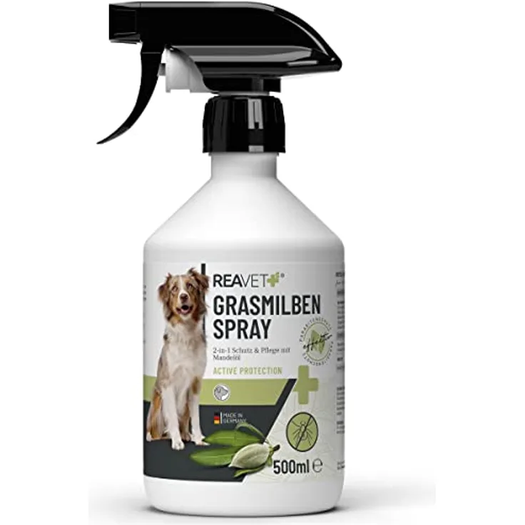 ReaVET Grasmilben Spray 500ml – Schutz, Abwehr und Pflege bei Grasmilben, Grasmilben-Ex Spray Hund, Anti Milben Spray zur effektiven Abwehr, Milbenstop, lindert Juckreiz