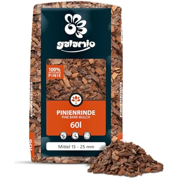 GALAMIO Pinienrinde Mittel 15-25mm, 60l x 12 Sack, Rindenmulch für Garten und Terrarium, dekorativer rostroter Bodenbelag, umweltfreundlich und langlebig – Bild 2