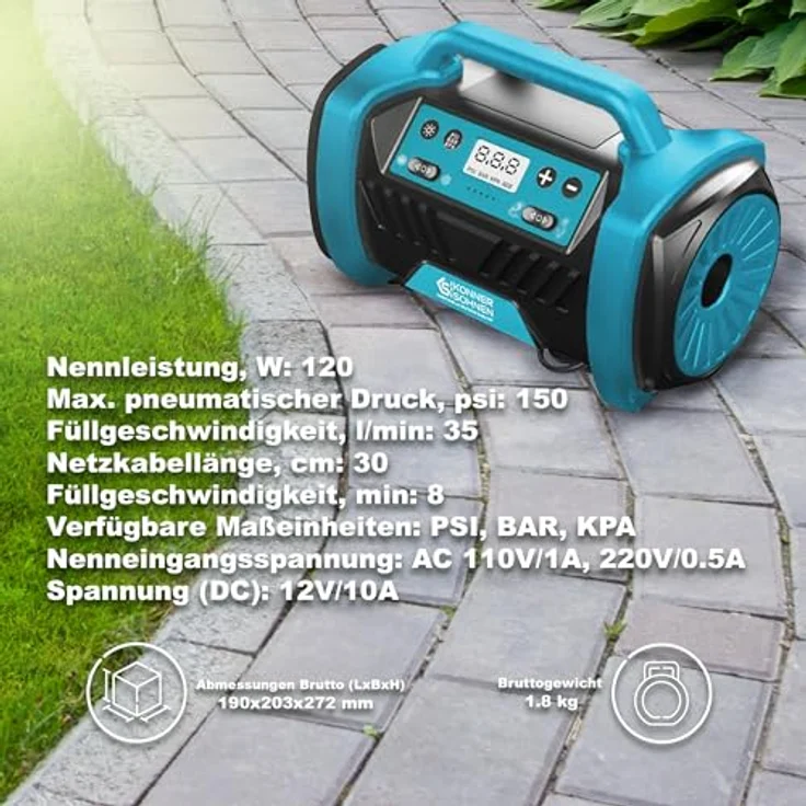 Könner & Söhnen KS P30 Autokompressor, 35 Liter/min, schwarz – Bild 5