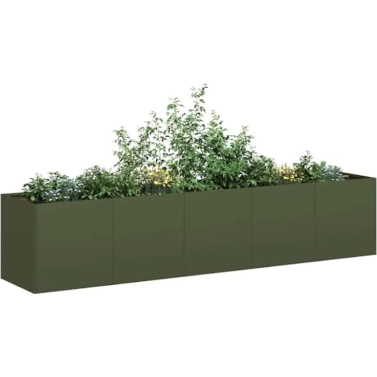 vidaXL Pflanzkübel Olivgrün 200x40x40 cm Kaltgewalzter Stahl, Garten-Hochbeet mit innenliegenden Stützbügeln – Bild 2