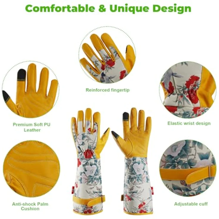 Mustbau Lange Gartenhandschuhe für Damen, wasserabweisende Kunstleder Gauntlet mit Anti-Rutsch-Handflächen und verstärkten Fingerspitzen, XL – Bild 2