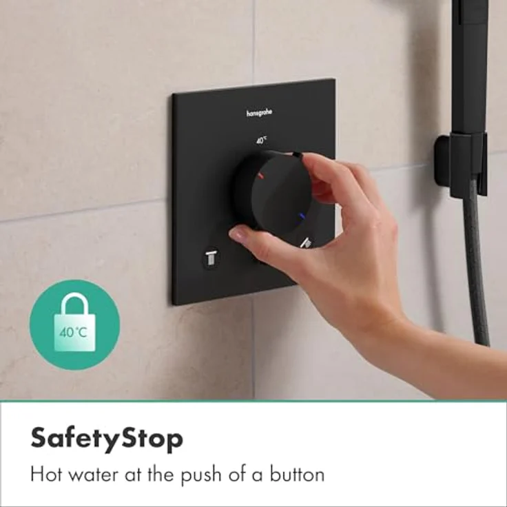 hansgrohe Ecostat Comfort E, Einbau-Thermostatbatterie für Duschen, matt Schwarz, für 2 Verbraucher mit SafetyStop-Funktion – Bild 3