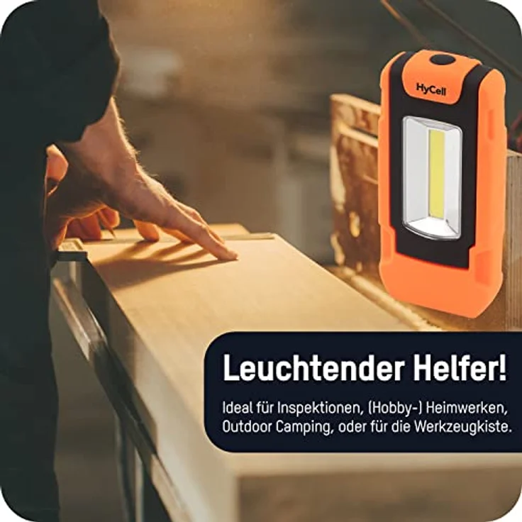 HyCell LED Werkstattlampe Flexi magnetisch & klappbar - Profi Arbeitslampe mit 128 Lumen - Vielseitige Taschenlampe mit Halteclip für Auto & Werkstatt Zubehör - LED Arbeitsleuchte inkl AAA Batterien – Bild 2