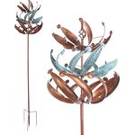 Lemodo großes Windspiel aus Metall mit gegenläufigen Rotoren | Gartendeko in 3 Höhen aufbaubar | Gartenstecker 221 cm hoch | Windmühle in Kupferoptik | Windskulptur mit Charme
