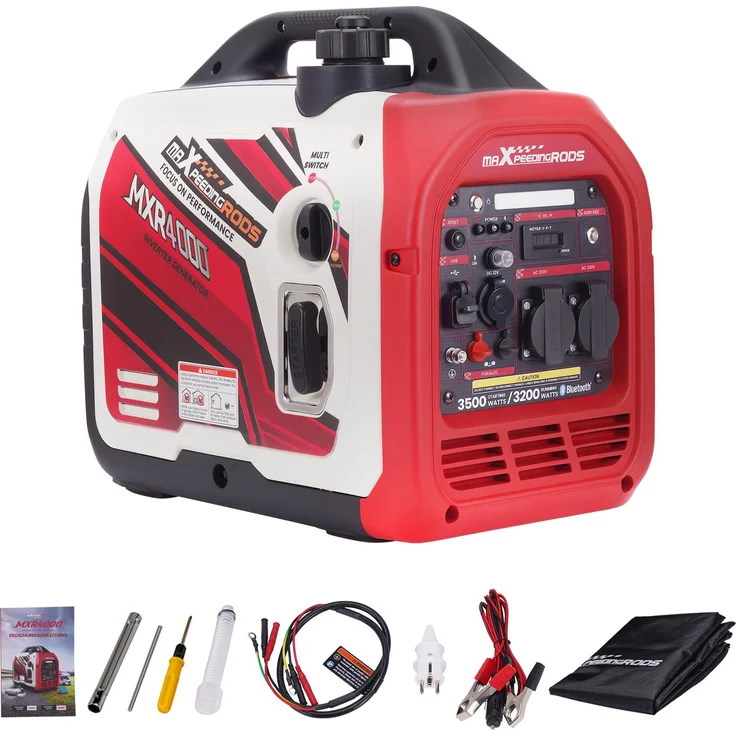 maXpeedingrods Stromerzeuger Inverter Generator 3200W, Digitales Benzin Notstromaggregat, 22kg