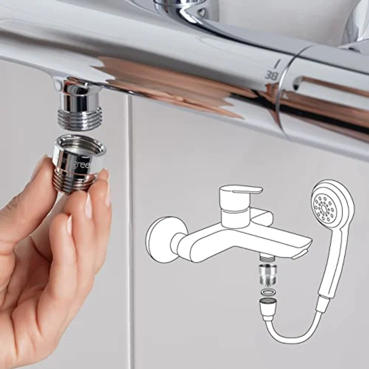 puregreen Dusch-Wassersparer | Leichte Installation, passend auf nahezu alle Duscharmaturen & Duschköpfe | Bis zu 50% Wasser sparen ohne Komfortverlust [chromfarben] – Bild 5